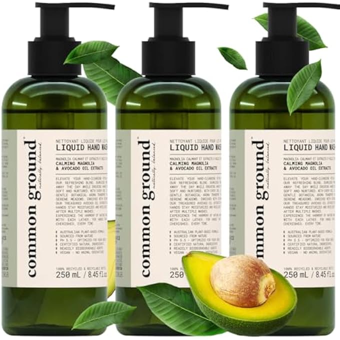 COMMON GROUND ALL NATURAL HAND WASH SOAP - PARABEN & CRUELTY FREE - DAILY - ORGANIC, VEGAN, PLANT-BASED, AVOCADO OIL - FOR ALL, MEN, WOMEN, ECZEMA, SENSITIVE SKIN 8.4 FL OZ (3 PACK) - Image 1